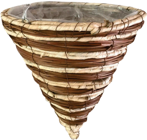 14 x 15 Inch Round Rattan Cone White/Brown 4 Strand Hanger – 15 per case - Hanging Baskets